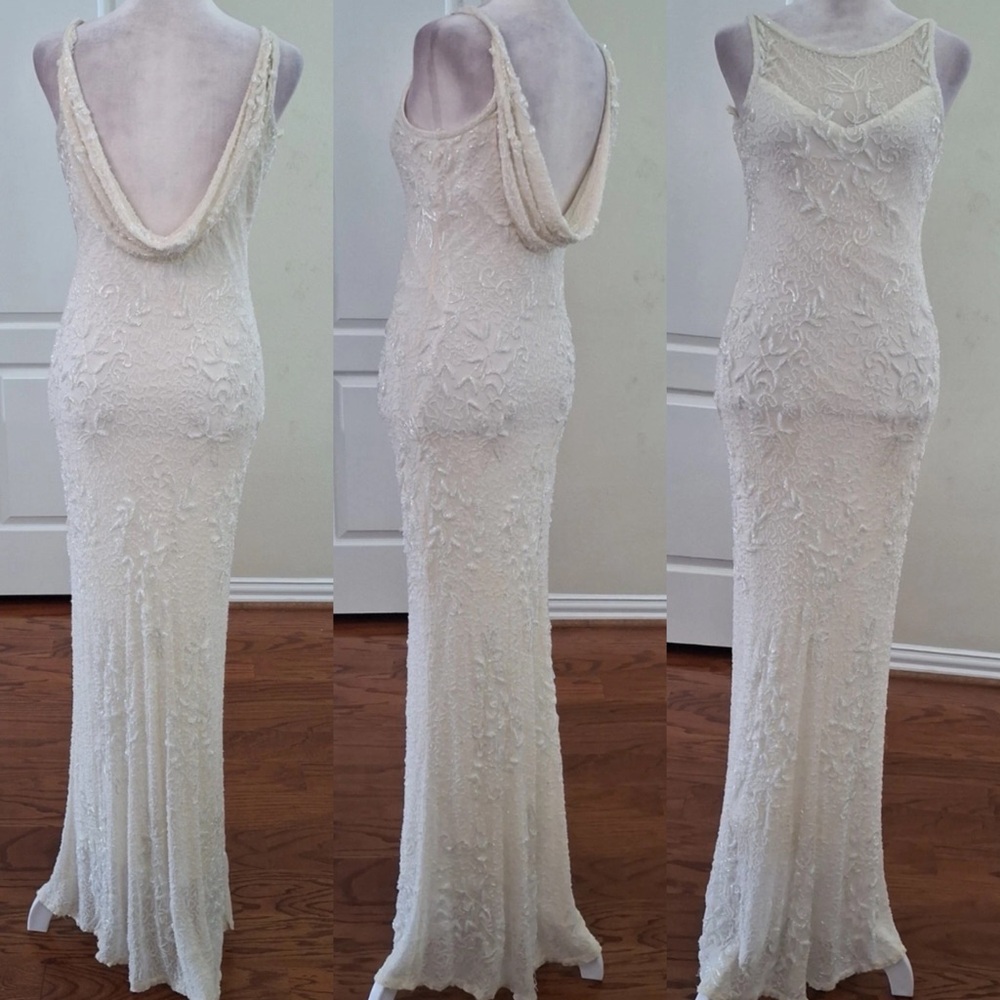 Vintage 100% Silk Beaded Dress Vintage Beaded Dress Vintage Wedding Dress Prom - Picture 4 of 17